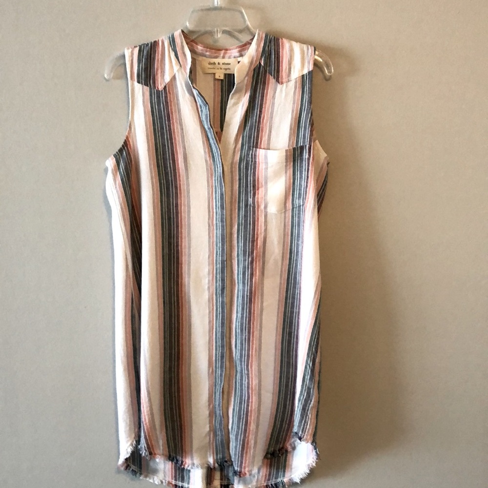 Cloth & Stone Dress by Anthopology Sunburst Striped Coastal Linen Blend SZ S